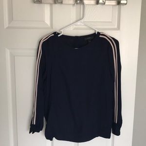 Navy blouse with pink stripes